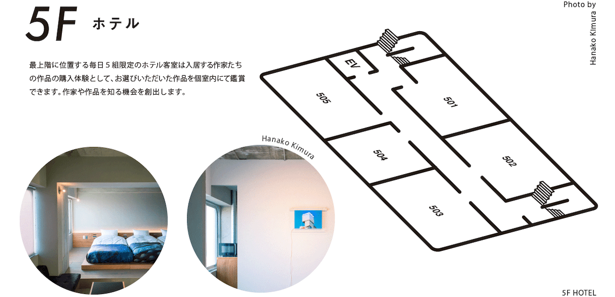共同アトリエ付き住居を併設した京都にあるアートホテル